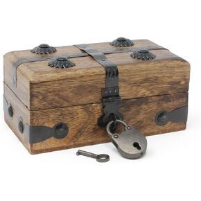Nautical Cove Treasure Chest Wooden Box with Antique Iron Lock and Skeleton Key - Storage and Decor (X-Large 17 x 10 x 7.5) in Kuwait