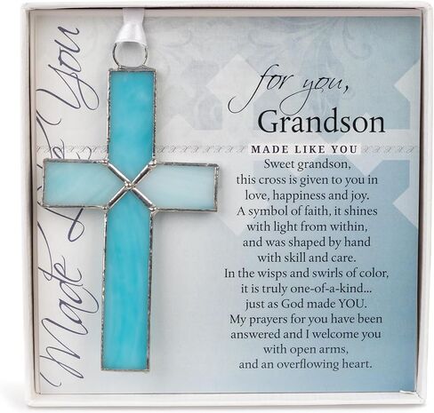Handmade Glass Cross With Loving Sentiments Perfect Christian Gift For Grandson On Birth Baptism Confirmation Christening in Kuwait