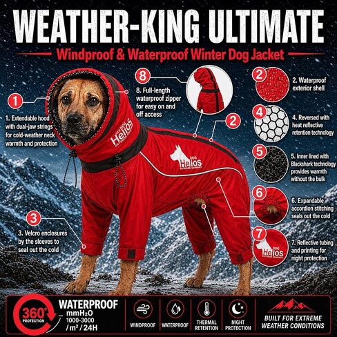DOGHELIOS 'Weather-King' Windproof Waterproof and Insulated Adjustable Full Bodied Pet Dog Jacket Coat w/ Heat Retention Technology, X-Large, Red in Kuwait
