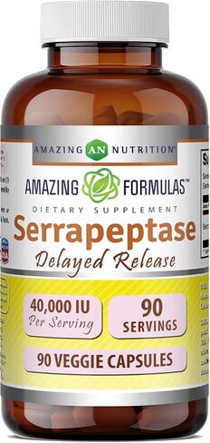 Amazing Formulas Serrapeptase 40000iu 90 Capsules Supplement - Non-GMO -Gluten Free in Kuwait