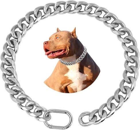 BAOBOTE 19MM Thick 18K Silver Plated Metal Dog Cuban Link Collar Dog Chain Collar for Dogs(16" Silver) in Kuwait