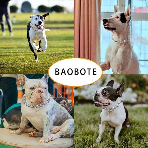 BAOBOTE 19MM Thick 18K Silver Plated Metal Dog Cuban Link Collar Dog Chain Collar for Dogs(16" Silver) in Kuwait