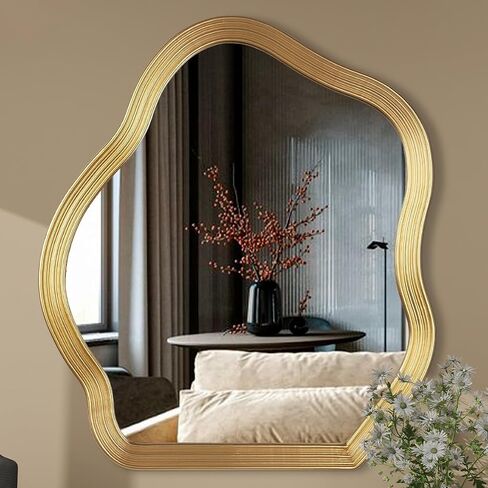 SHYFOY Asymmetrical Wall Mirrors for Living Room Decor Bohemian Gold Irregular Mirror,Decorative Wavy Mirror for Bathroom Bedroom Entryway, Farmhouse Abstract Shape Curvy Mirror in Kuwait