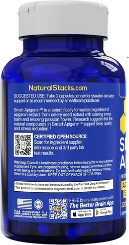 NATURAL STACKS APIGENIN+ 50 ملغ - مكمل مستخلص زهرة العاطفة لتخفيف التوتر - مكمل أبيجينين للنوم - مكمل غذائي للاسترخاء والنوم والمزاج الهادئ، 120 كبسولة نباتية in Kuwait