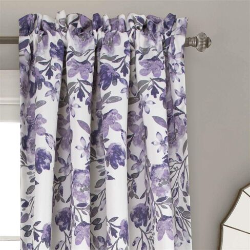 ستائر Tanisha Lush Decor - مجموعة لوحات نافذة مرشحة للضوء، زوج - طباعة كرمة زهور، ديكور منزلي جميل وحديث وأنيق - 52 بوصة عرض × 108 بوصة طول، كحلي وأبيض in Kuwait