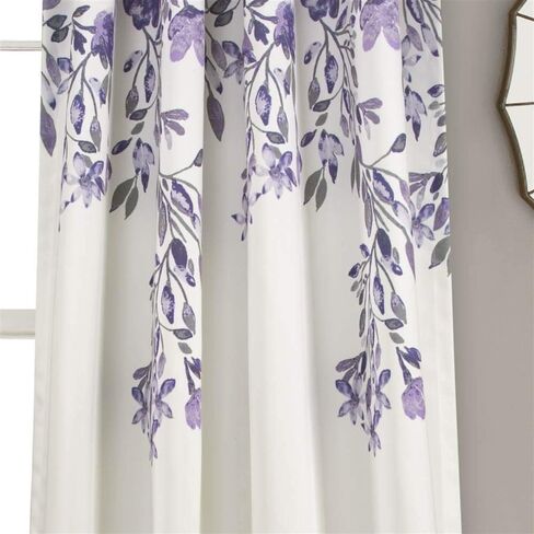 ستائر Tanisha Lush Decor - مجموعة لوحات نافذة مرشحة للضوء، زوج - طباعة كرمة زهور، ديكور منزلي جميل وحديث وأنيق - 52 بوصة عرض × 108 بوصة طول، كحلي وأبيض in Kuwait