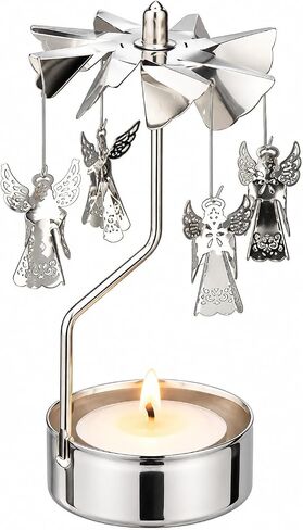 Angels Spinning Candle-Spinner with Smokeless Tea Light Candle - Silver Scandinavian Angel Design - Winter Christmas Decoration in Kuwait