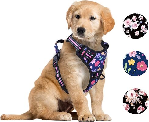 Tactical Dog Harness,Working Dog MOLLE Vest with Handle for Small Dogs No Pull Adjustable Pet Harness Reflective Strap with Dog Leash Set(XS,Pink Floral) in Kuwait