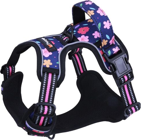 Tactical Dog Harness,Working Dog MOLLE Vest with Handle for Small Dogs No Pull Adjustable Pet Harness Reflective Strap with Dog Leash Set(XS,Pink Floral) in Kuwait