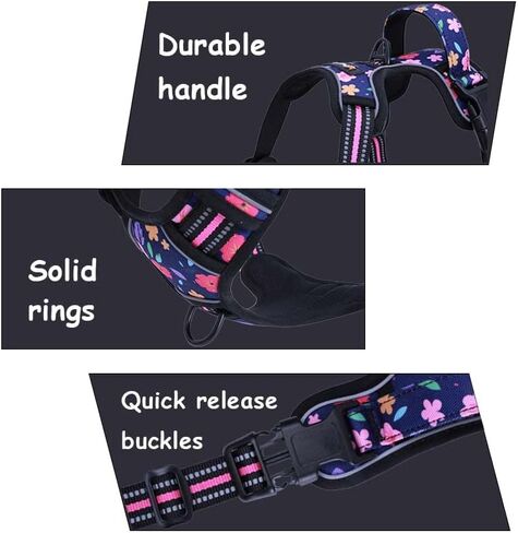 Tactical Dog Harness,Working Dog MOLLE Vest with Handle for Small Dogs No Pull Adjustable Pet Harness Reflective Strap with Dog Leash Set(XS,Pink Floral) in Kuwait