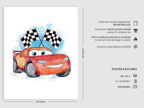 Nistio® Cars Movie Poster Prints, Cars Movie Poster Wall Art Decor, Lightning McQueen, Set of 6, 8x10 inches (Unframed) in Kuwait