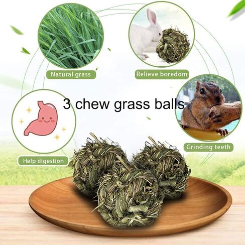 Tfwadmx Rabbit Timothy Grass Ball, Small Animal Activity Play Balls Chew Toys Teeth Grinding for Bunny Guinea Pig Hamster Rat Gerbil Chinchilla in Kuwait