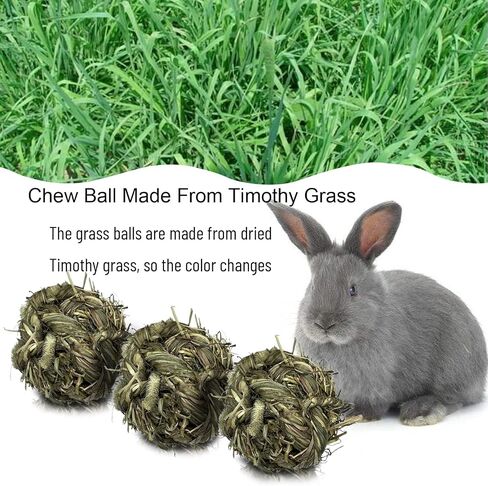 Tfwadmx Rabbit Timothy Grass Ball, Small Animal Activity Play Balls Chew Toys Teeth Grinding for Bunny Guinea Pig Hamster Rat Gerbil Chinchilla in Kuwait