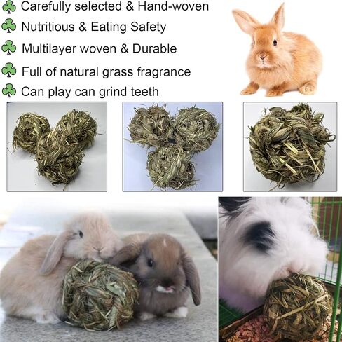 Tfwadmx Rabbit Timothy Grass Ball, Small Animal Activity Play Balls Chew Toys Teeth Grinding for Bunny Guinea Pig Hamster Rat Gerbil Chinchilla in Kuwait