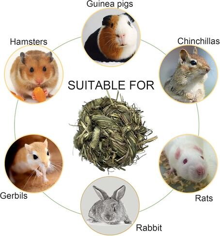 Tfwadmx Rabbit Timothy Grass Ball, Small Animal Activity Play Balls Chew Toys Teeth Grinding for Bunny Guinea Pig Hamster Rat Gerbil Chinchilla in Kuwait