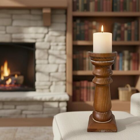 SOFE Distressed White Candle Holder 13 Inch Tall, Rustic Candle Holders for Pillar Candles, Wood Candle Holders for Table Centerpiece, Handmade Candle Holder for Fireplace Mantel Home Decor in Kuwait