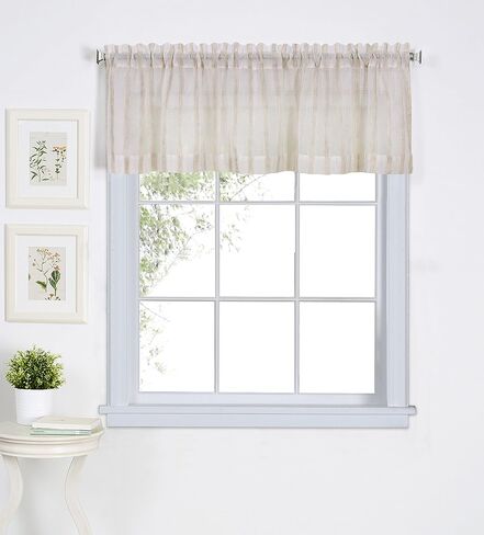 ستائر نوافذ Elrene Home Fashions 26865775235 من الكتان ذات العمود الجيبي كافيه / المطبخ، مجموعة من قطعتين، 76.2 سم × 60.96 سم in Kuwait