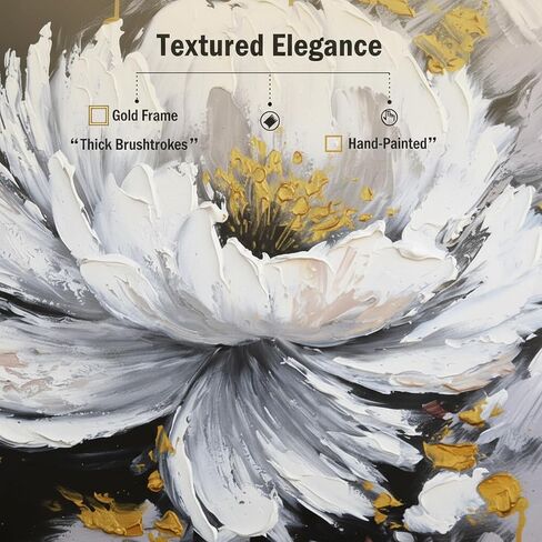 Hand-Painted Flower Canvas Oil Painting for Living Room, Large White Floral Canvas Wall Art for Bedroom,Gold Framed 3D Textured Painting for Office Kitchen Home Decoration 24x56 inches in Kuwait
