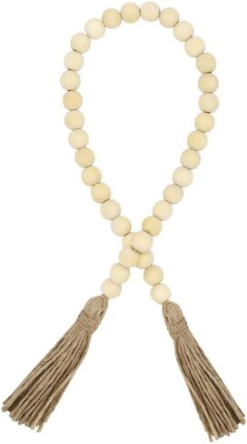 EasyBravo 58 Inch Wood Bead Garland with Tassels, Rustic Farmhouse Beads Wall Hanging Prayer Beads in Kuwait