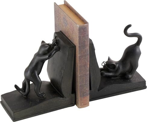 Deco 79 Polystone Cat Reading Bookends, Set of 2 7"H, 6"W, Black in Kuwait
