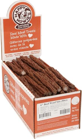 Happy Howie's Natural Dog Treats - Healthy Dog Treats & Training Tool, Real Beef & Natural Ingredients, Chewy & Soft Dog Treats, Hormone Free, No Artificial Ingredients - Beef Woof Stix (80 Count) in Kuwait