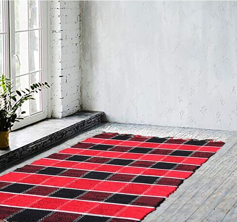 SERENITA Chindi Rug Reversible Rag Cotton Hand Woven Throw Area Rugs for Kitchen Bedroom Bathroom Livingroom Washable Stripe Blue 22" x 36" in Kuwait