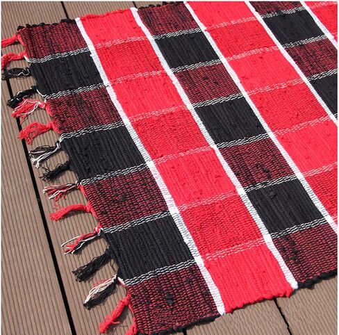 SERENITA Chindi Rug Reversible Rag Cotton Hand Woven Throw Area Rugs for Kitchen Bedroom Bathroom Livingroom Washable Stripe Blue 22" x 36" in Kuwait
