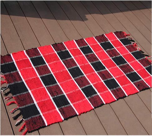 SERENITA Chindi Rug Reversible Rag Cotton Hand Woven Throw Area Rugs for Kitchen Bedroom Bathroom Livingroom Washable Stripe Blue 22" x 36" in Kuwait