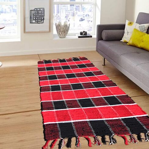 SERENITA Chindi Rug Reversible Rag Cotton Hand Woven Throw Area Rugs for Kitchen Bedroom Bathroom Livingroom Washable Stripe Blue 22" x 36" in Kuwait