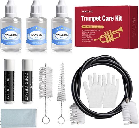 ZBY 9 Pcs Trumpet Cleaning Kit, All You Need Cornet Care Kit, Premium Trombone Cleaning Kit, Cork Grease, Flexible Bore Brush, Double Dust Brush, Valve Brushes, Clarinet Cleaning Cloth - Blue in Kuwait