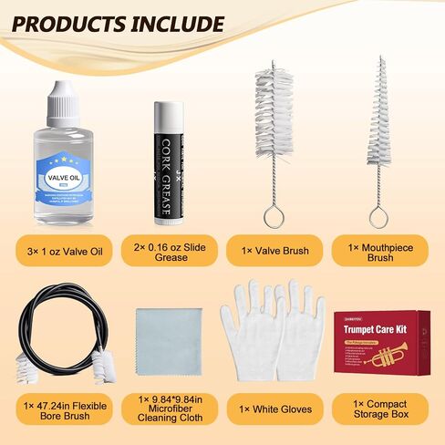 ZBY 9 Pcs Trumpet Cleaning Kit, All You Need Cornet Care Kit, Premium Trombone Cleaning Kit, Cork Grease, Flexible Bore Brush, Double Dust Brush, Valve Brushes, Clarinet Cleaning Cloth - Blue in Kuwait