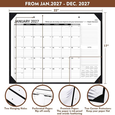 2024 Desk Calendar - Large Desk Calendar 2024, Jan. 2024 - Dec. 2024, 22" x 17", Large Ruled Blocks, Tear Off Design, 2 Corner Protectors & 2 Hanging Hooks, Perfect Desk Calendar for Organizing in Kuwait
