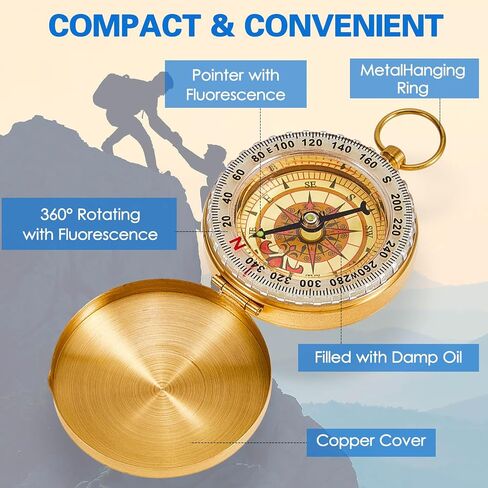 Camping Survival Compass Kids Compass Glow in The Dark Metal Pocket Compass for Kids Hiking Compass Military Navigation Tool for Hiking Hunting Climbing Camping Party Favor Supplies in Kuwait