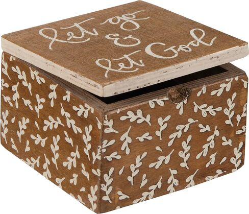 Primitives by Kathy Kitchen Hinged Wooden Box - Let Go and Let God, 4 x 4 x 2.75-inch in Kuwait