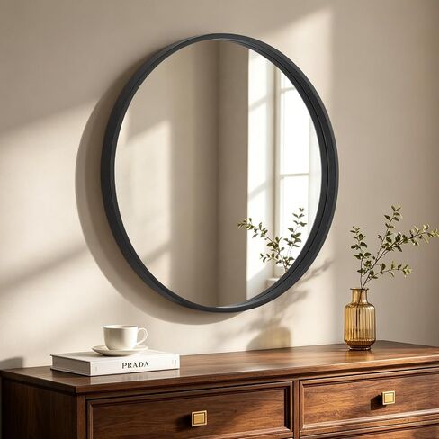 HOMECOOKIN Round Wood Mirror 32 inch Circle Wall Mirror for Bathroom, Vanity, Entryway, Living Room Decor, Natural Rustic Mirror in Kuwait