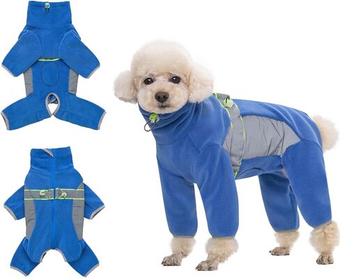 HDKUW Warm Small Dog Jumpsuit,Plush Fleece Puppy Onesie with D-Ring and Reflective Strips,Long-Sleeved Dog Cold Weather Coats for Small Medium Dogs Dark Gray L in Kuwait