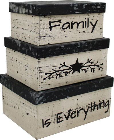CVHOMEDECO. Primitive Vintage Rectangular Photos, Memories, Keepsakes Cardboard Nesting Boxes, Large 12 X 9 X 5-1/2 Inch. Set of 3. in Kuwait