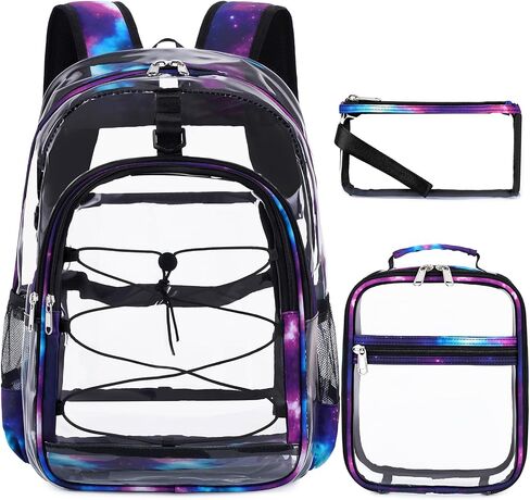 Clear Backpack for Girls Boys, Kids Backpack for School with Lunch Bag Pencil Case, Heavy Duty Transparent Backpack, Children Book Bags Waterproof Backpack for Elementary Middle School, Black in Kuwait