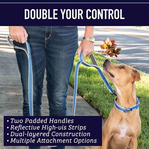 Leash Boss Double Handle Dog Leash, 6 Ft Reflective Dog Leash with Two Padded Handles for Large Dogs or Medium Dogs That Pull (Red) in Kuwait