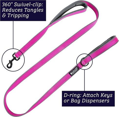 Leash Boss Double Handle Dog Leash, 6 Ft Reflective Dog Leash with Two Padded Handles for Large Dogs or Medium Dogs That Pull (Red) in Kuwait