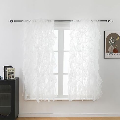 نافذة شلال من Seibeh Tex Cascade Farmhouse Shabby Chic شفافة عمودية مكشكشة لغرفة النوم وغرفة المعيشة لوحة ستارة 2 لوح (أبيض، 50 بوصة × 84 بوصة) in Kuwait