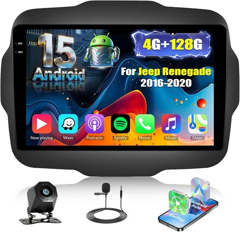 ستيريو سيارة 2+32G Android 11 لسيارة Jeep Renegade 2016-2020 مع Apple Carplay Android Auto، وراديو سيارة بشاشة لمس عالية الدقة مقاس 9 بوصات مع WiFi، ونظام تحديد المواقع العالمي (GPS)، وبلوتوث، وراديو FM/RDS، وSWC، وDaul USB، وكاميرا خلفية HiFi+AHD in Kuwait