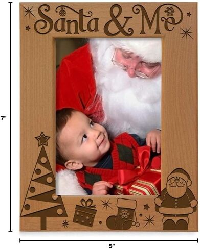 إطار صورة من الخشب الطبيعي محفور من KATE POSH Santa & Me. عيد الميلاد الأول، عيد الميلاد الأول، هدايا عيد الميلاد للطفل الجديد. هدية الجدة، هدية الجد، زيارتي مع سانتا. (4x6-عمودي) in Kuwait