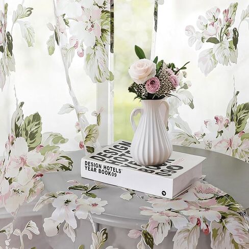 BROSHAN Floral Sheer Curtains 84inches Long, Pink Printed Sheer Living Room Widow Curtains 2 Panels Bright Flower Leaves Pattern Curtain Sheers Pretty Curtains &Drapes for Girls Bedroom in Kuwait