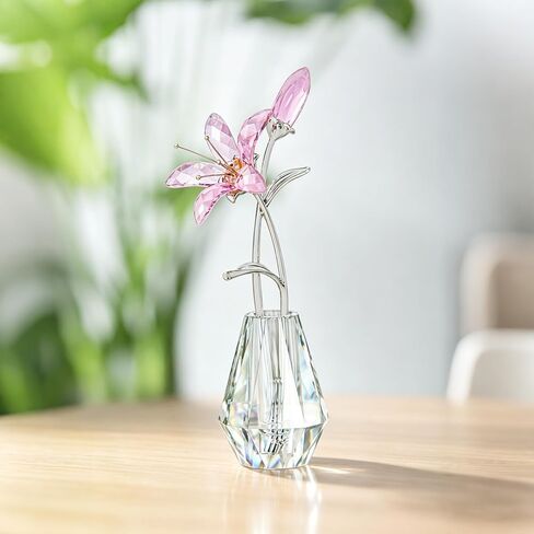 H&D HYALINE & DORA Crystal Calla Lily Flower Figurine Collectible Wedding Bouquets with Crystal Vase for Home Wedding Party Decor, Blue Flower with Sliver Metal Stem in Kuwait