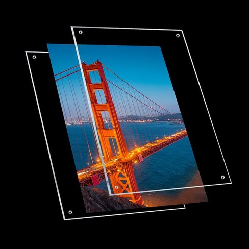 BlueValley Acrylic Floating Picture Frame 8.5 x 11 - Clear Frameless Photo Display Holder, Self Standing Desktop or Wall Mount Lucite Frame for Certificate, Document, Poster, Ads Flyer - Vertical & Horizontal in Kuwait