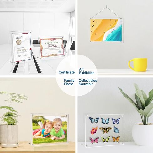 BlueValley Acrylic Floating Picture Frame 8.5 x 11 - Clear Frameless Photo Display Holder, Self Standing Desktop or Wall Mount Lucite Frame for Certificate, Document, Poster, Ads Flyer - Vertical & Horizontal in Kuwait