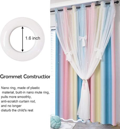 UNISTAR 2 Panels Star Blackout Curtains for Kids Girls Bedroom Aesthetic Living Room Colorful Double Layer Cut Out Stripe Pink and Blue Rainbow Window Home Decoration Curtain W42 x L84 Inches in Kuwait