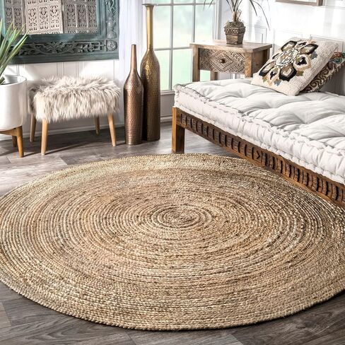 nuLOOM Rigo Hand Woven Farmhouse Jute Area Rug, 6' Round, Natural in Kuwait