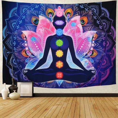 Maccyafst Seven Chakra Tapestry Yoga Meditation Wall Tapestry Colorful Mandala Tapestry Indian Hippie Chakra Tapestry Wall Hanging for Studio Room (H51.2× W59.1) in Kuwait